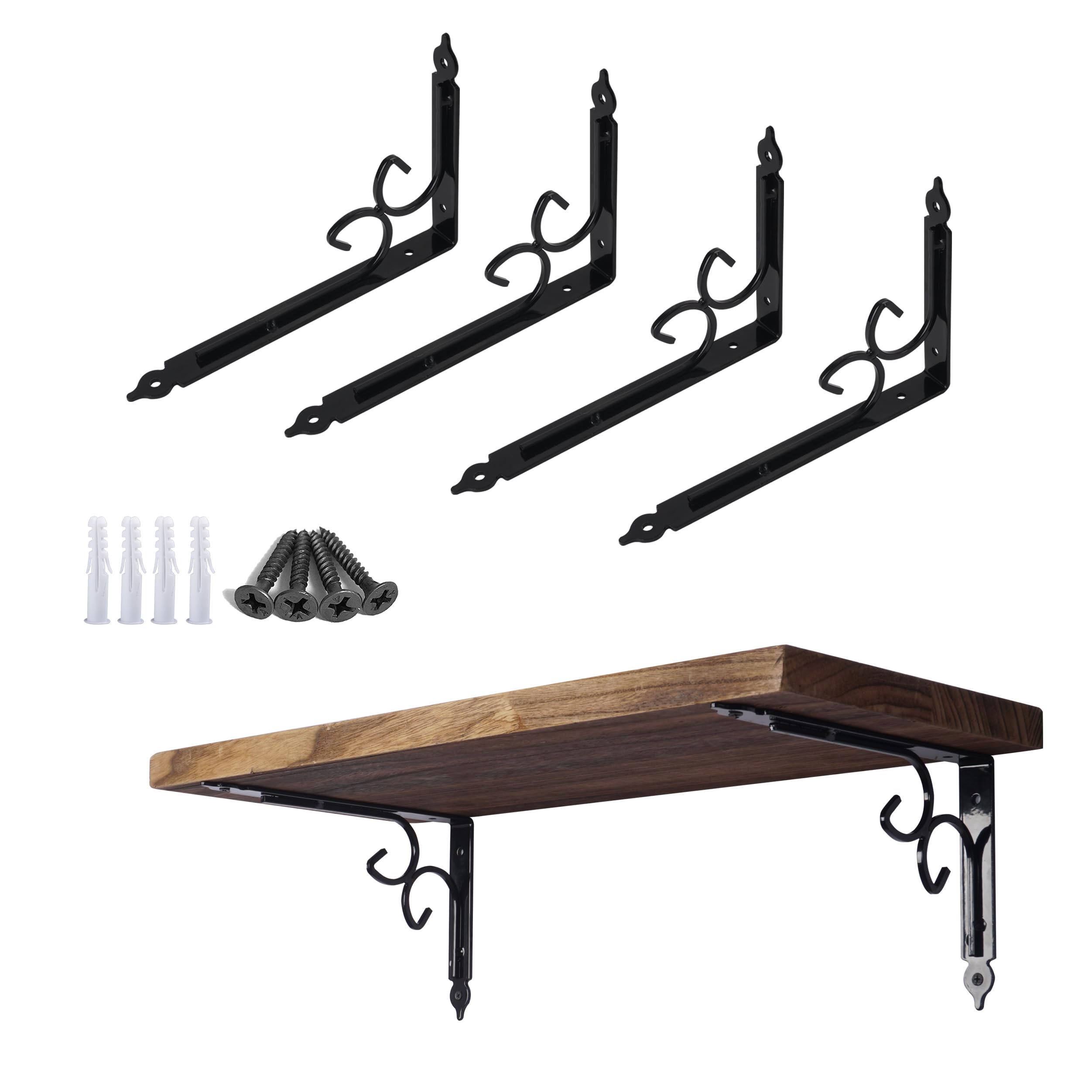 12 Inch Decorative Shelf Brackets Pack of 4, Heavy Duty Steel Shelf Supports, Right Angle Shelving Hardware(300mm/12inch)