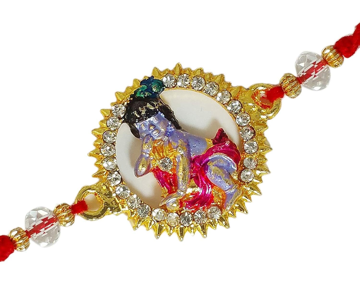 ammvi creations multi-colour lord krishna crystal rakhi for men