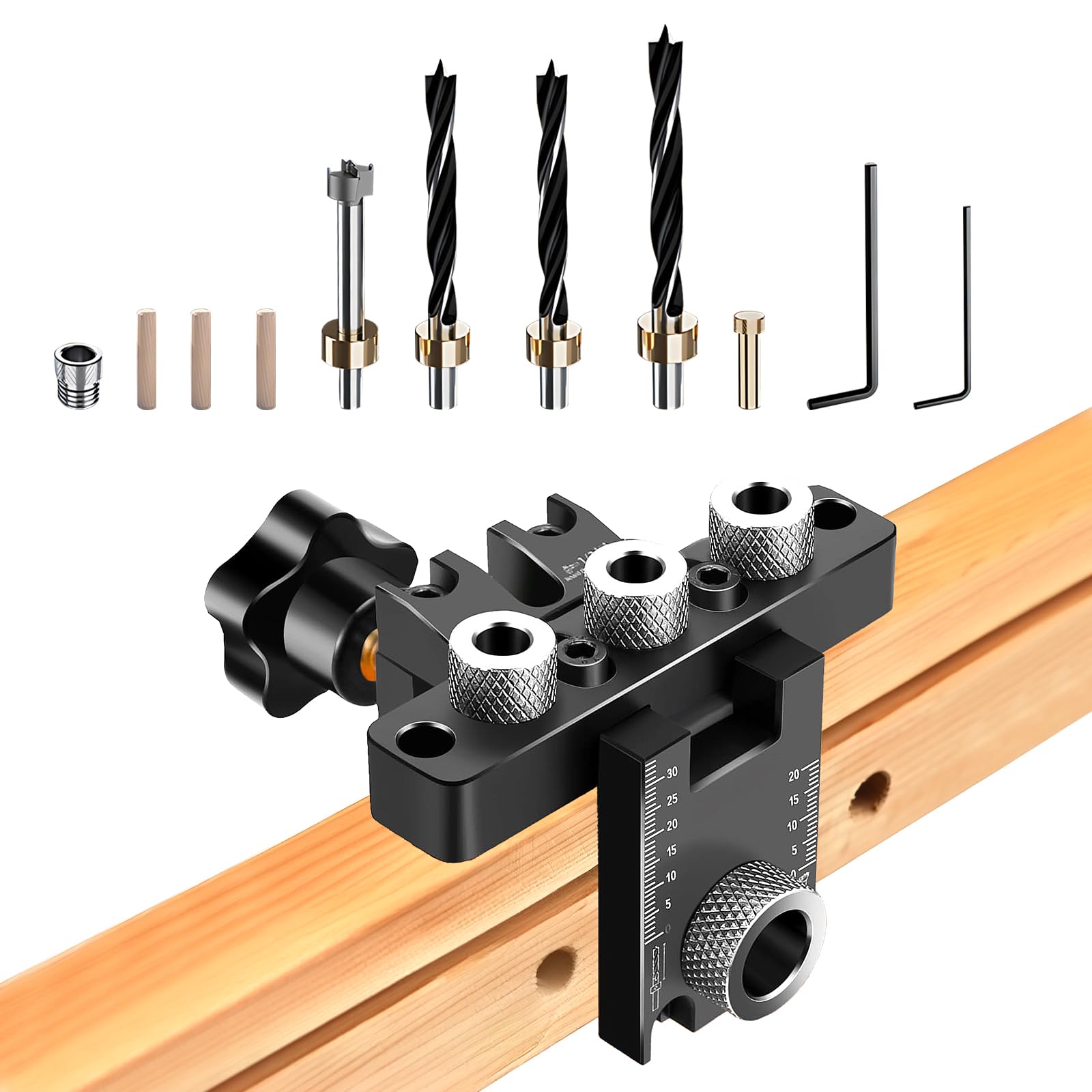 NCONCO 3- in- 1 Pocket Hole Jig Kit, 8/10/ 15mm Drilling Template Self- Centeringfor Woodworking Exact Dowel Holes, Adjustable Drill Guide Hole Punch, Carpentry Tools, DIY Tool for Furniture