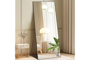 DUMOS Full Length Mirror with Stand 64"x21" Floor Standing Aluminum Frame for Bedroom Body Hanging Leaning Modern Simple Home Decor Shatter-proorf Nano Glass for Wall Living Room Cloakroom Black