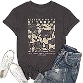 Women's Christian Bible Verse T Shirts Vintage Boho Wildflowers Graphic Short Sleeve Crewneck Floral Religious Tee Tops