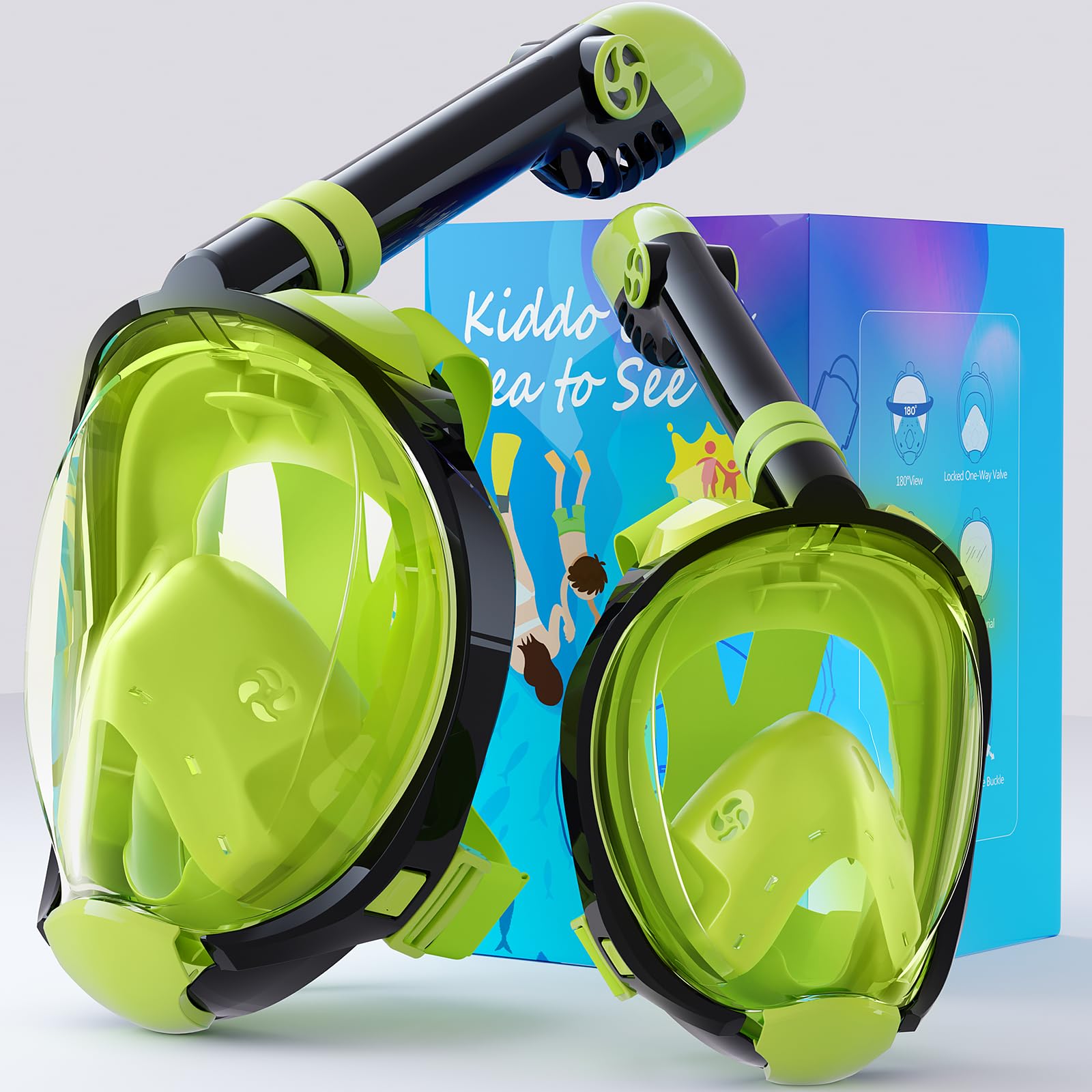 Greatever G2 Adults Kids Full Face Snorkel Mask 2 Pcs,Snorkeling Gear ...