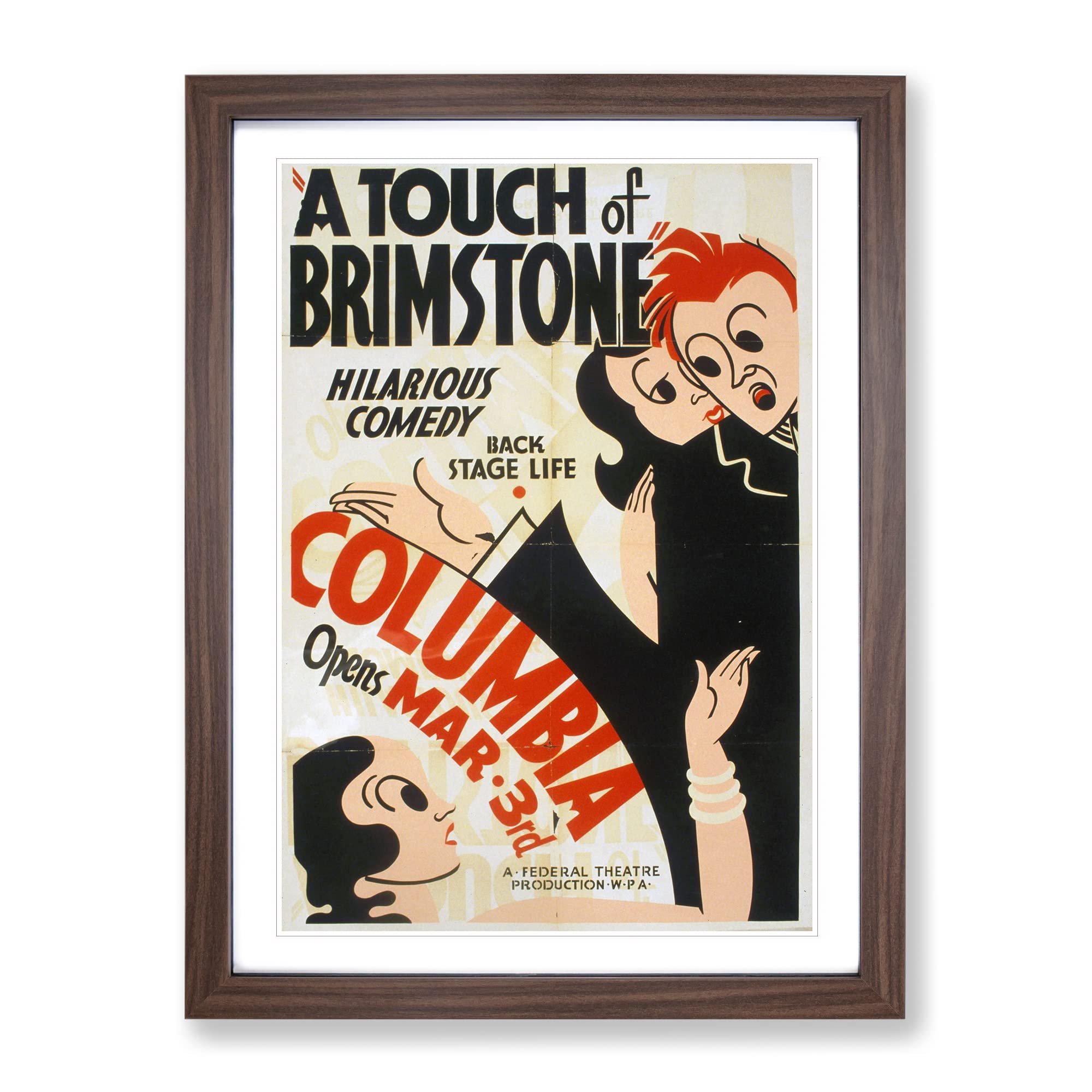 Wpa Touch Of Brimstone Theatre Poster Vintage Framed Wall Art Print, Ready to Hang Picture for Living Room Bedroom Home Office Décor, Walnut A4 (34 x 25 cm)