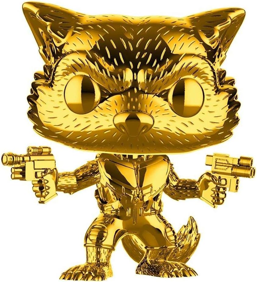 Amazon Com Funko Pop Marvel Studios 10th Anniversary 4 Guardians Of The Galaxy Rocket Raccoon Gold Chrome Exclusive Figure Toys Games