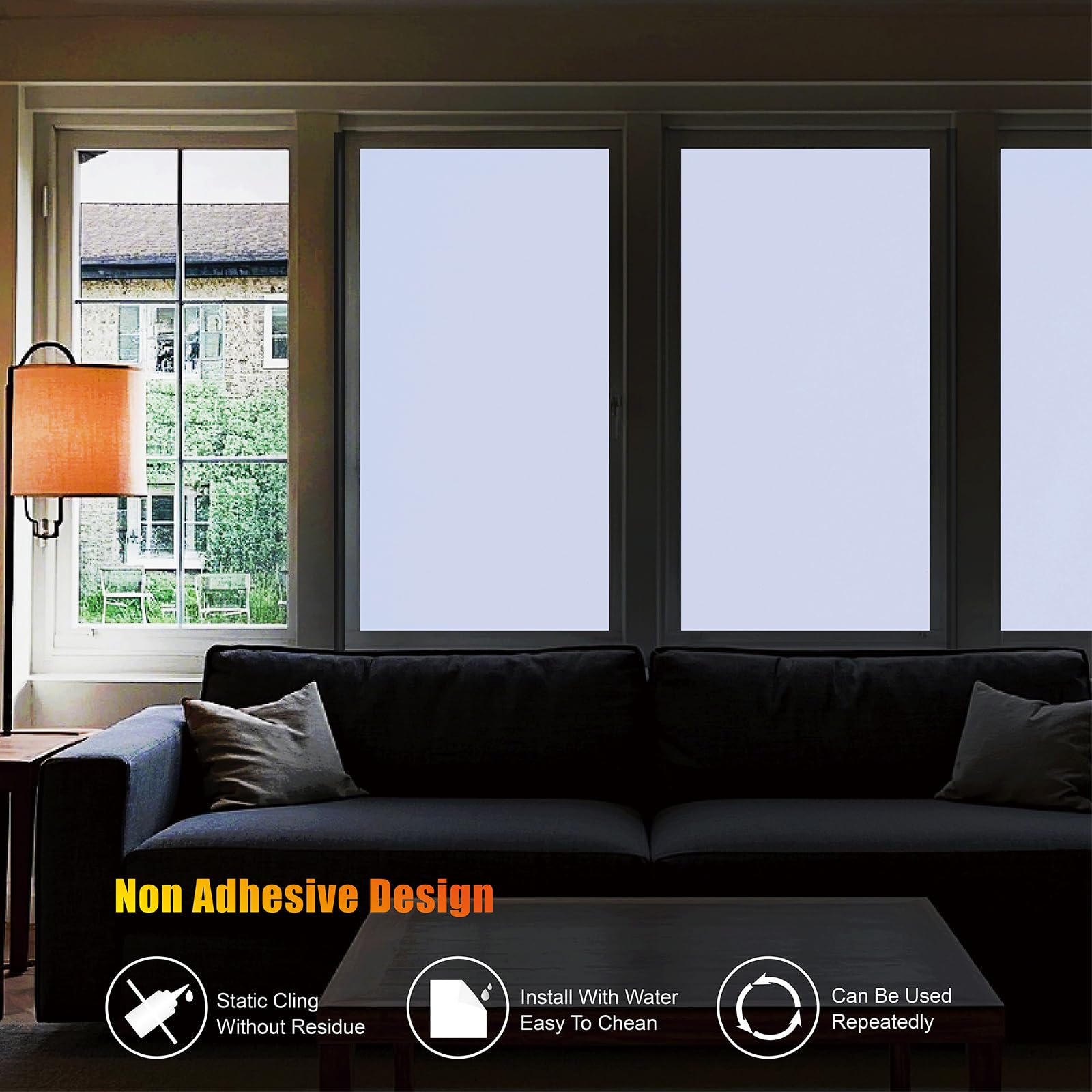 Condition photo showing New/Like New for feilays 23.6"x 118" white thickened total blackout window film, sun heat blocking privacy cover for
