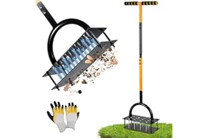 sykart Lawn Aerator Tool with 16 Steel Spikes, Grass Aerator Lawn Tools with Spring-Loaded Design & Adjustable T-Handle, Pre-Assembled Hand Aerator Lawn Tool for Lawn, Courtyard and Garden