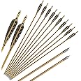 Huntingdoor 12 Pcs Turkey Feather Fletching Wooden Arrows Archery Target Arrows with Field Points for Recurve Bow or Longbow Targeting Practice Shooting (NATURE)