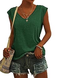 AUSELILY Womens Cap Sleeve T-Shirt Casual Loose Fit