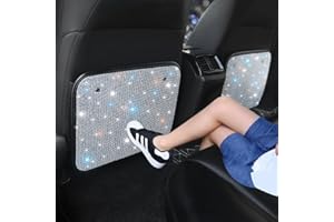 Pirador Bling Rhinestone Kick Mats Back Seat Protectors - Premium Car Seat Back Protector with Crystal Diamonds, Fits Most Cars - Stylish Car Interior Decor Accessories for Women & Girls White 2Pcs