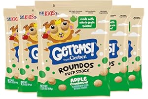 Get'ems! from Gerber, Snacks for Kids, Apple Cinnamon Roundos Puffs, Made with Whole Grain Quinoa, Calcium to Support Strong Bones - 5 pack