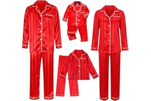 Family Matching Christmas Pajamas Sets Silk Satin 2025 Holiday Xmas Pjs Button Down Christmas Jammies Cute Sleepwear
