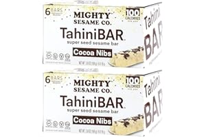 MIGHTY SESAME CO. Mighty Sesame TahiniBars With Cocoa Nibs (2 Pack, Total 12 Bars) 100 Calorie Bar, Gluten Free, Vegan, Nothing Artificial, Kosher