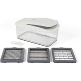 Calphalon Aero Vegetable Chopper, 5-in-1 Food Chopper with Container, Manual Vegetable Dicer with Interchangeable Stainless Steel Blades for Slicing, Chopping &amp; Meal Prep