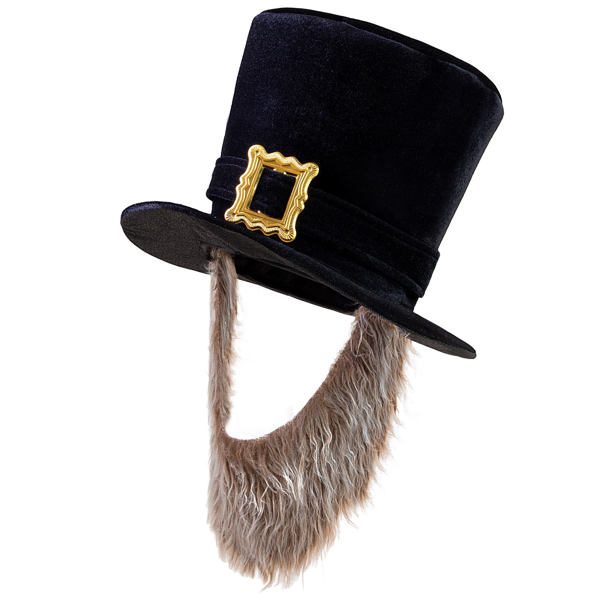 Black Irish Topper withBrown Beard Felt Top Hats Caps & Headwear for Fancy Dress Costumes Accessory