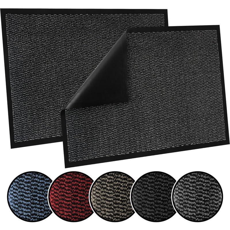 TrendMakers Door Mat Indoor & Outdoor Non-Slip Rubber Backed door mats indoor Super Absorbent Washable Dirt Trapper doormats - Durable & wrinkle-free Barrier Rug (Grey/Black - 40cm x 60cm)