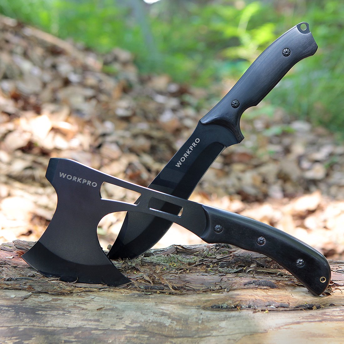 WORKPRO Axe And Fixed Blade Knife Combo Set Full Tang Wood Handle For