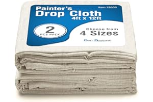 DIRT DEFENSE Pack of 2: Canvas Drop Cloth Cotton Tarp 4x12 Large Canvas Tarp for Art Supplies, Drop Cloths for Painting Supplies/Paint Canvas Fabric or Couch Cover and Furniture Cover from Paint