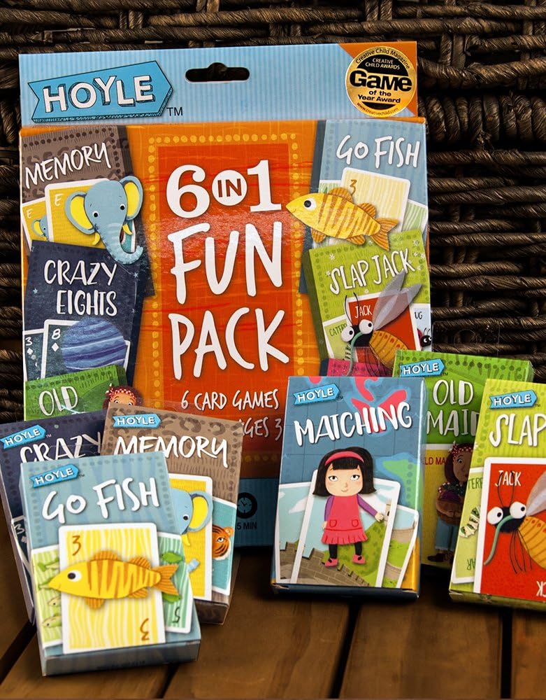 Hoyle Kid's 6 in 1 Fun Pack - Kids Card Games - Memory, Crazy Eights, Old Maid, Go Fish, Slap Jack, Matching - Ages 3 and Up: Sports & Outdoors