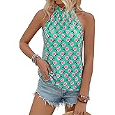 PRETTYGARDEN Halter Tops for Women 2026 Summer High Neck Boho Tank Top Sleeveless Beach Vacation Clothes Casual Blouse Shirts