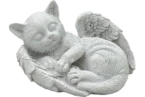 Sengocis Small Cat Memorial Stone Commemorates Our Lost Fur Baby,Peaceful Sleeping Angel Statue for Garden,Indoor,Pet Grave Markers,and Loss of Cat Sympathy Gift (White, Small)