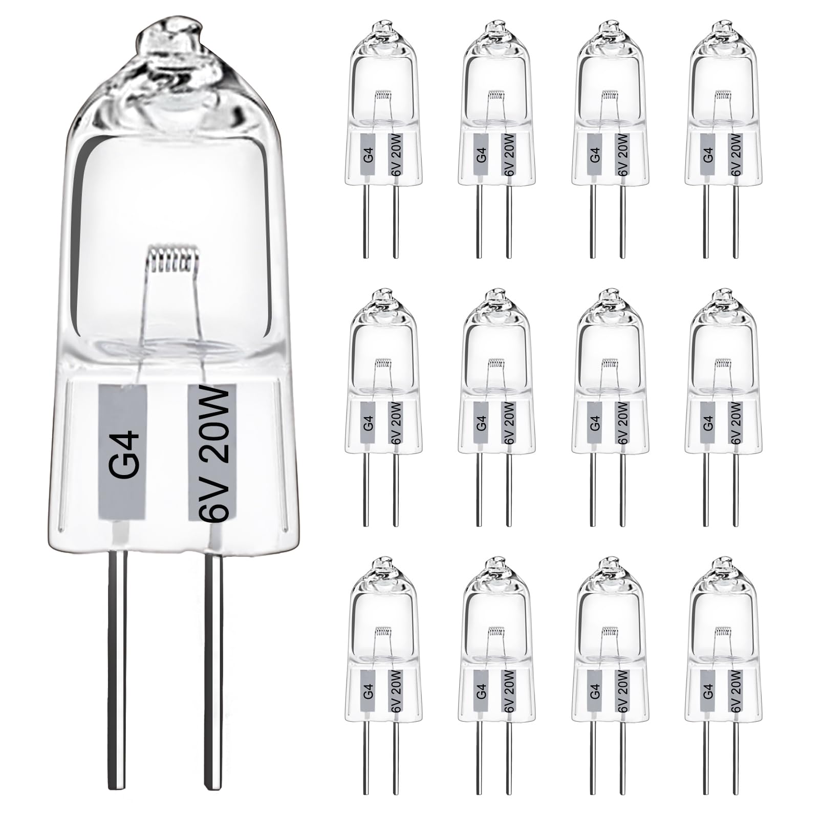 LedWekei G4 Halogen Bulbs,6v 20w Bulb 2 Pin Clear Capsule Lamp Bulb，Dimmable 2700K Warm White Light Bulbs (12 Pack)