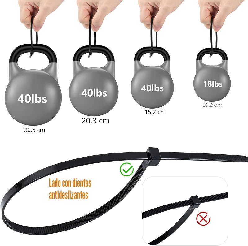 Bridas Plastico, Bridas para Cables Profesionales, Bridas Negras, 18kg de Resistencia a la tracción, Resistentes a los Rayos UV para Interiores y Exteriores (100/150/200/300 mm(1000 Piezas))