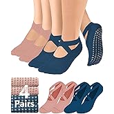 AURUZA Pilates Grip Socks for Women Non Slip Skid Yoga Socks with Grips Straps for Ballet Dance Workout Gripper Sock
