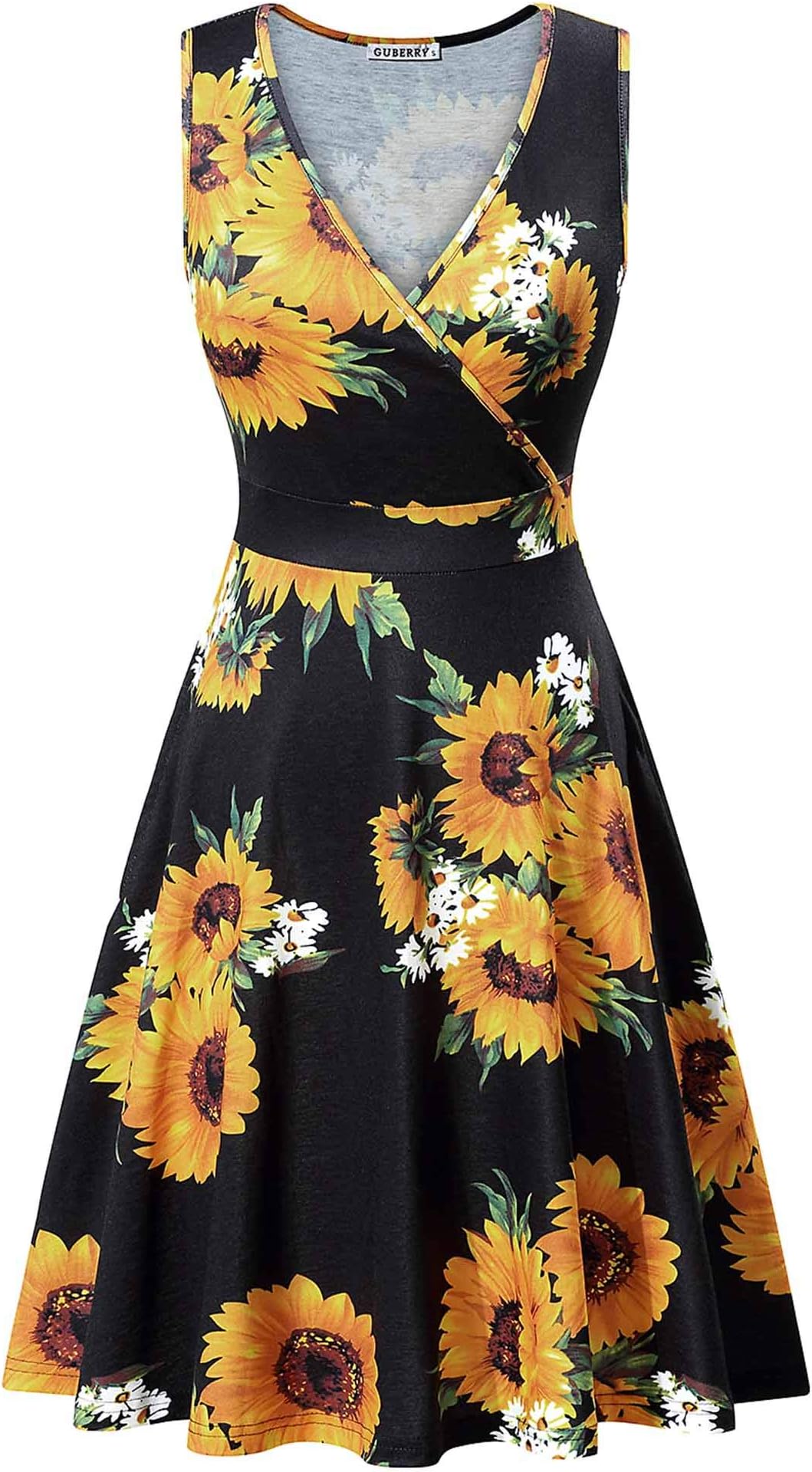 Womens Wrap V Neck Sleeveless Sundress Summer Flare Tank Dress with Pockets
