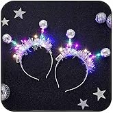 DRESBE Light Up Disco Ball Headbands Silver LED Alien Headband Glow Party Hair Accessories for Women(2pcs)
