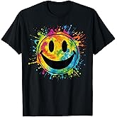Retro Happy Face Rainbow Tie-dye Splatter – 70s Peace Smile T-Shirt