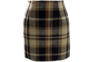 HGps8w Plaid Skirts for Women 2025 Fall Winter Casual High Waisted Stretchy Bodycon Woolen Mini Skirt