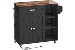 CHOEZON Kitchen Island with Storage, Rolling Island Cart with Dual-Door Cabinet, Kitchen Island Table with 3 AC Outlets, Kitc