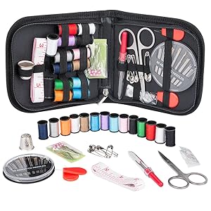 Coquimbo Sewing Kit for Traveler, Adults, Beginner, Emergency, DIY Sewing Supplies Organizer Filled with Scissors, Thimble, Thread, Sewing Needles, Tape Measure etc (Black, S)