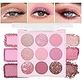 AMY'S DIARY Pink Shimmer Eye Shadow Makeup Palette 9 Colors, Highly Pigmented Matte Glitter Shimmer Pearl Waterproof Party Sparkling Eyeshadow Palette (02#)