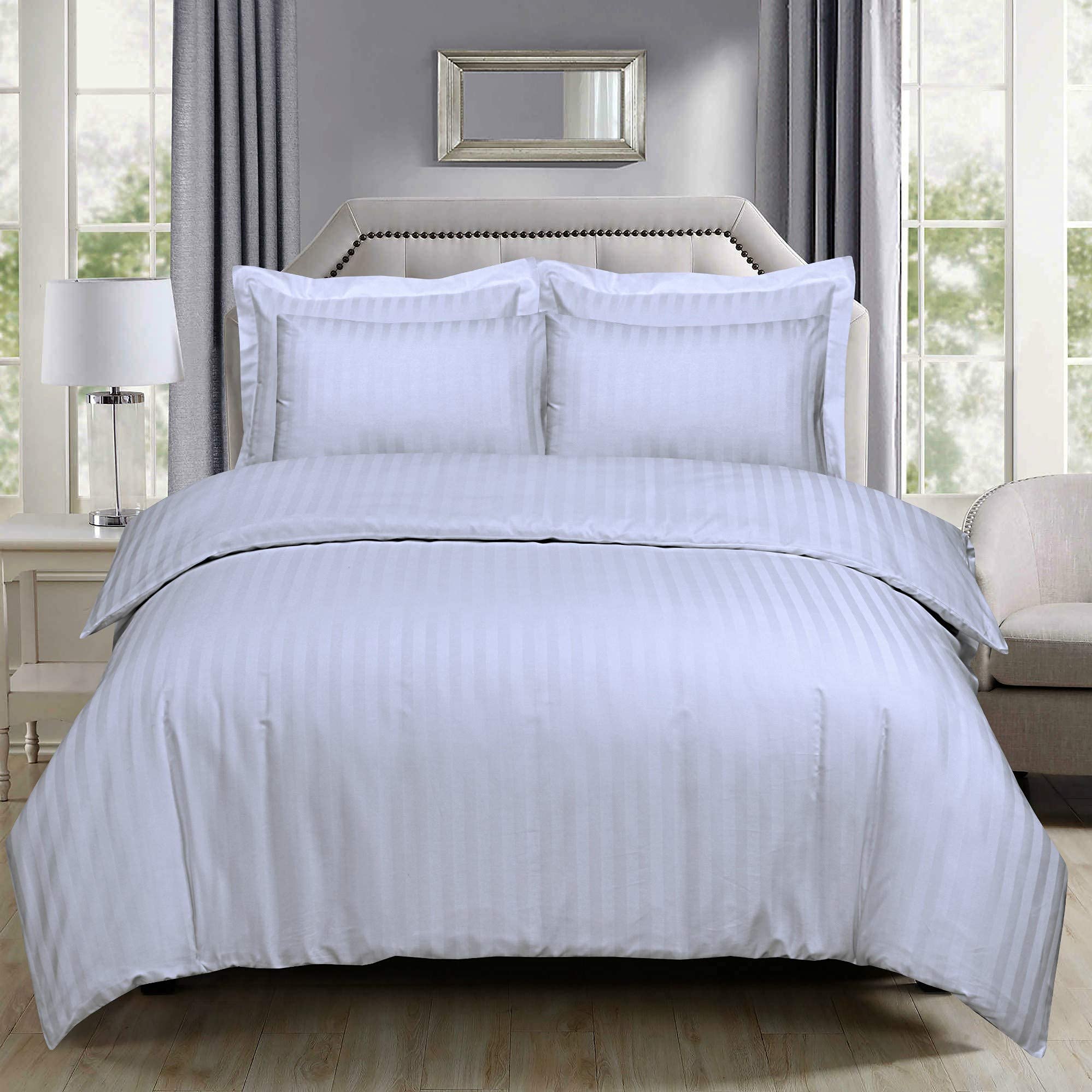 DTEX HOMES Satin Stripes Duvet Cover Set 100% Egyptian Cotton 300 Thread Count Duvet with Pillow Cases Antiallergic Satin Material (Double)