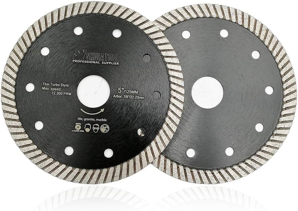 SHDIATOOLSuper Thin Diamond Saw Blade 2PCS 5 Inch Cutting Porcelain Ceramic Tile Granite Turbo Discs…