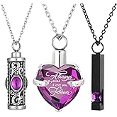 3 Pcs Cremation Jewelry for Ashes Urn Necklace Heart Locket Necklace Memorial Jewelry for Ashes Stainless Steel Waterproof for Women Men Keepsake Pendant