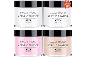 Sweet Trend Acrylic Nail Powder: 60g Clear White Pink Nude Acrylic Powder Set Professional Acrylic Nail Powder Polymer Colored Nail Extensions Kit for Carving Nails