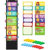 AUVCAS Behavior Clip Chart for Classroom,Reward Incentive Chart for Kids | 7+1 Pockets (1 Storage), 14 Double-Sided Customizable Cards, 40 Durable Clips, Classroom Management for Pre &amp; Homeschool