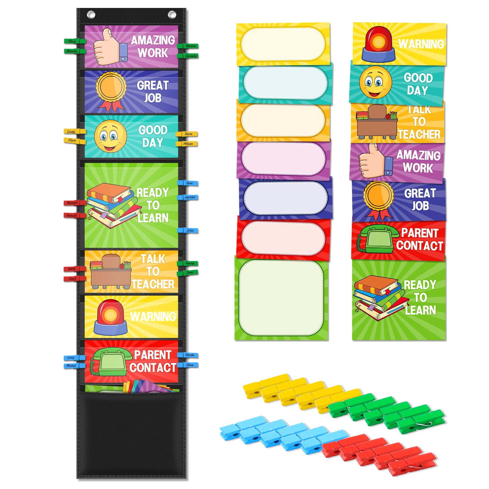 Photo 1 of AUVCAS Student Behavior Clip Chart for Classroom Management Kids Reward Pocket Chart