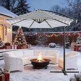 GLDDFDG 10ft Offset Hanging Market Patio Umbrella w/Cross Base, Outdoor Large Round Aluminum Cantilever Umbrella w/Easy Tilt Adjustment, Fade Resistant Waterproof 8 Ribs Canopy, for Yard, Garden & Dec