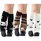 scenicamp Leg Warmers for Girls Women, Star Skull Print Two Side Wear Knitted Flared Long Leg Sleeves Socks