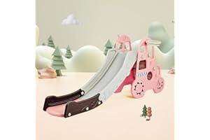 DUKE BABY 3-in-1 Car Shape Kids Slide: A Fantastic Toddler Toy with Basketball Hoop, and Slide. for Ages 3+ with Spacious Buffer Area. -Pink.