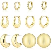 HILXURY 6 Pairs Gold Hoop Earrings for Women, 14K Gold Plated Chunky Huggie Hoop Earrings Set Hypoallergenic, Lightweight Twisted Open Hoops Jewelry for Christmas/Birthday Gifts.