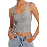 AnotherChill Women's Ribbed Crop Tank Tops Scoop Neck High Back Basic Sleeveless Rib Shirt Summer Athletic Top