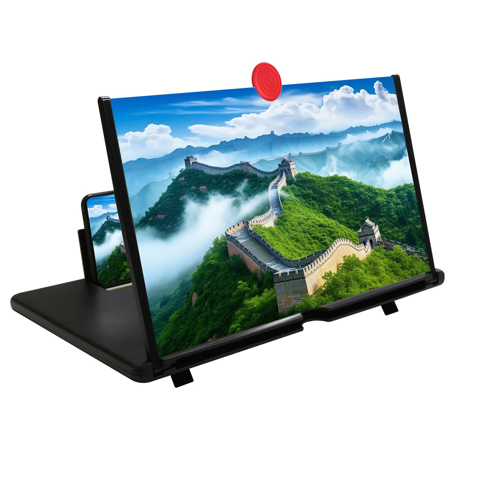 12" Phone Screen Magnifier, Screen Amplifier 3D HD Screen Projector with Foldable Stand, Phone Screen Magnifier for Watching Movies, Videos, Games and Reading, Compatible with All Phones (Black)