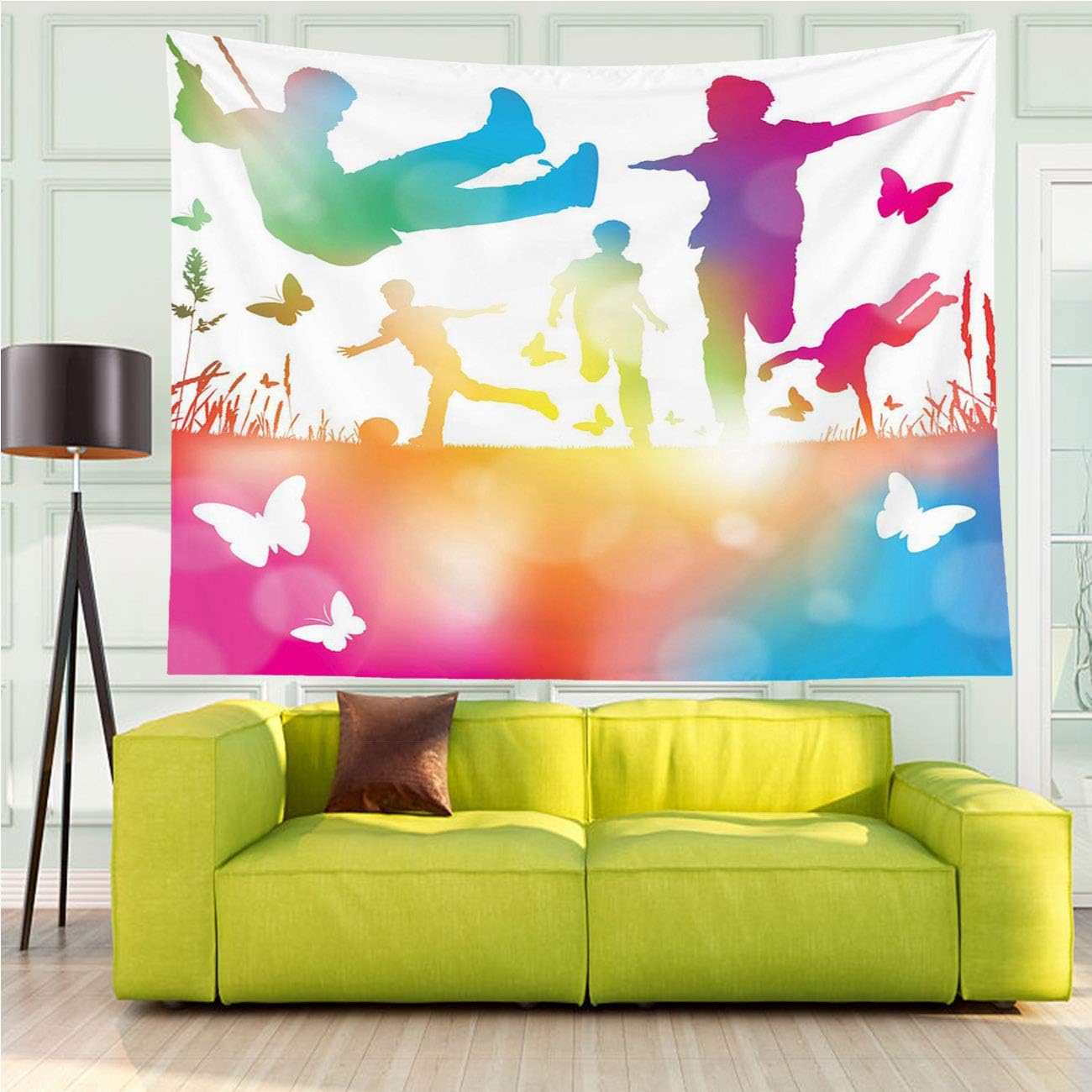 MinGz Abstract Boys Wall Tapestry Versatile,Abstract Boys Playing in Beautiful Summer Haze