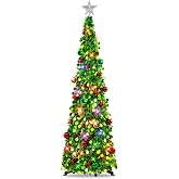 N&amp;T NIETING Pop Up Christmas Tree with Lights &amp; 30 Balls, 5Ft Collapsible Green Tinsel Christmas Tree Decoration for Holiday Xmas Home Office Decor