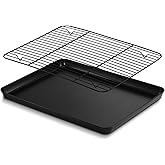 P&P CHEF Baking Oven Sheet Pan with Rack for Cookie, Nonstick Oven Tray and Cooling Rack for Baking & Roasting, Easy Clean, Black, 16 x 12 Inch