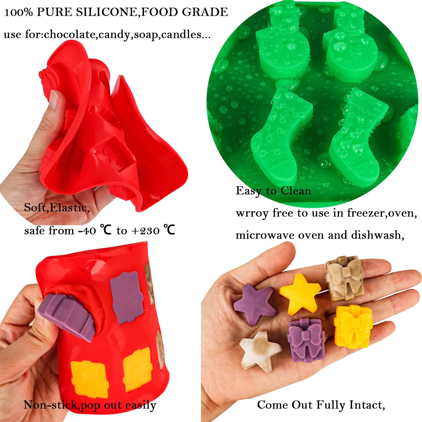 Christmas Silicone Molds Christmas Chocolate Mold Candy Molds for Baking Sweet Treats,Cake Xmas Gift Handmade Soap Candles with Shape of Christmas Tree Santa Head for Christmas Party, Home Baking